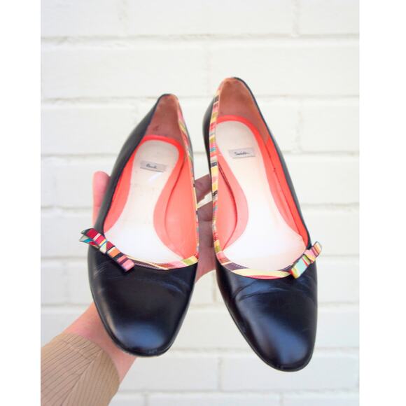 Paul Smith Size 38 Leather Kitten Heels with Signature Stripe Trim - Picture 4 of 5